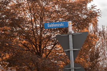 Urban concept and road traffic directions Modern street sign