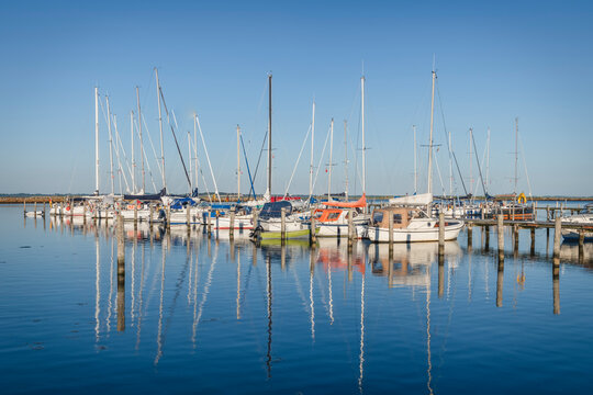 Denmark, Region of Southern Denmark, Marstal, Yachts moored in marina
