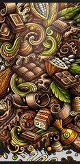 Chocolate hand drawn doodle banner. Cartoon vector detailed flyer.