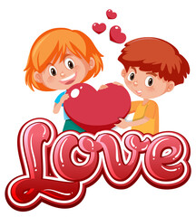 Boy and girl holding heart icon