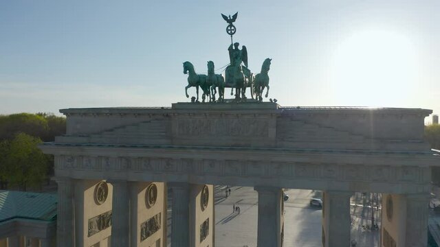 Brandenburg Gate Berlin Germany Aerial Shot Sunset