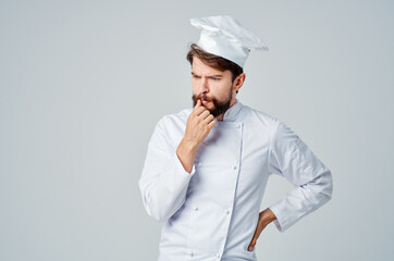 bearded man work uniform profession kitchen isolated background