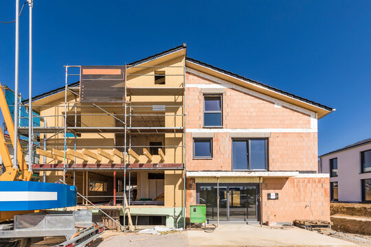 Germany, Baden-Wurttemberg, Waiblingen, Construction site of modern house