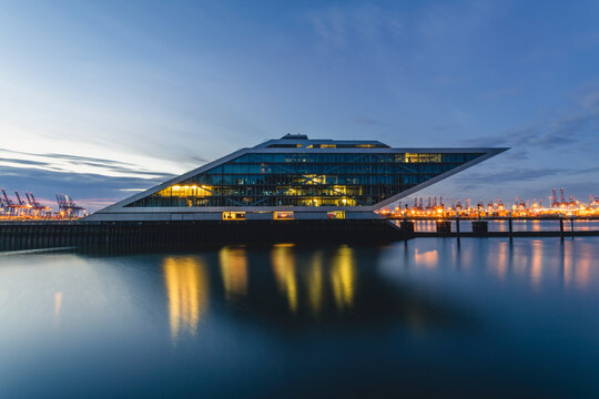 Germany, Hamburg, Dockland at blue hour