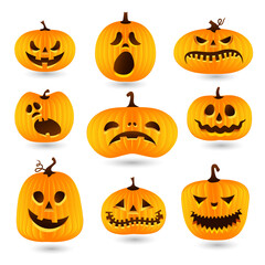 ПечатьSet of pumpkins for halloween. Vector isolated images on white background. A set of icons with different emotions.