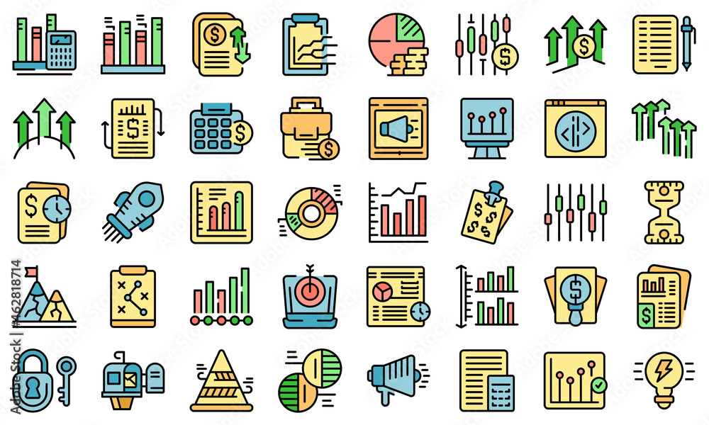 Wall mural business trend icons set outline vector. web site. analysis target - Wall murals