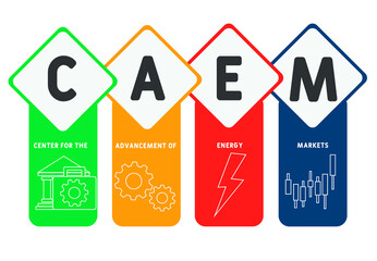 CAEM - Center for the Advancement of Energy Markets acronym. business concept background.  vector illustration concept with keywords and icons. lettering illustration with icons for web banner, flyer,