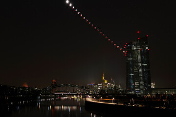 Germany, Frankfurt on Main, composite sequence of total lunar with European Central Bank