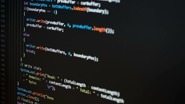 Close-up computer screen code. Selective focus.