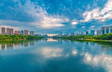 Urban environment of Nanhu Park in Nanning, Guangxi