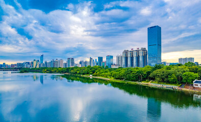 Urban environment of Nanhu Park in Nanning, Guangxi