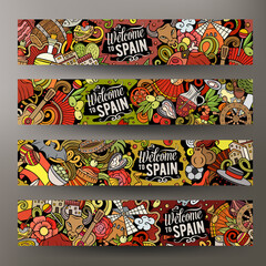 Cartoon cute colorful vector doodles Spain banners