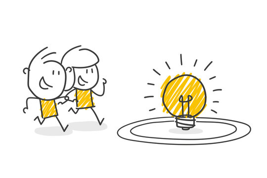 Strichfiguren / Strichm&auml;nnchen: Idee, Gl&uuml;hlampe, Teamwork. (Nr. 653)