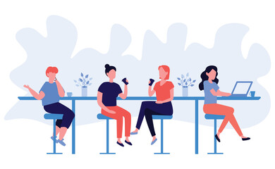 Simple flat people in coffee bar design illustration