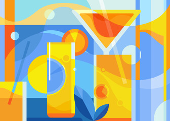 Banner with summer cocktails. Placard design in abstract style.