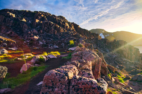 Rocky coastal landscape at sunset