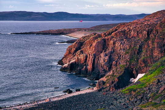 Cliffs and rocky beach of Barents Sea