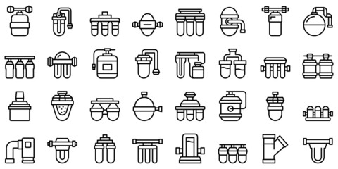Reverse osmosis system icons set outline vector. Aqua filter. Water reverse - obrazy, fototapety, plakaty