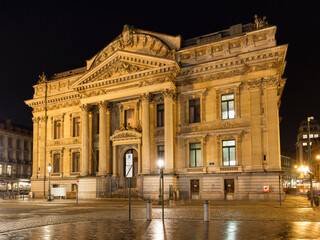 Belgium, Brussels, Brussels Stock Exchange at night