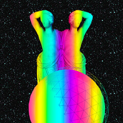 Contemporary art minimal concept collage. Antique statue in space. Rainbow colors. LGBT, pride,...