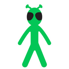 Funny cartoon alien man with big eyes. Green man with small horns. Cute humanoid character. Vector illustration in simple flat style. Print for clothes, textile, stickers, design and decor. 
