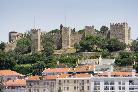 Castelo Sao Jorge and buildings against clear sky, Lisbon, Portugal