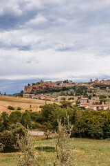 Fototapeta na wymiar View at italian hills from Montepulciano city. Beuatiful panoramic landscape