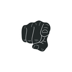 Finger Pointing Hand Icon Silhouette Illustration. Pointer Gesture Vector Graphic Pictogram Symbol Clip Art. Doodle Sketch Black Sign.