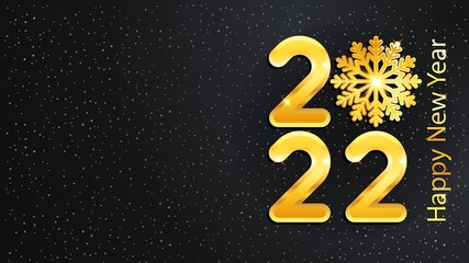 2022 new year and christmas background with golden shining numbers and snowflake. Luxurious elegant vector illustration.