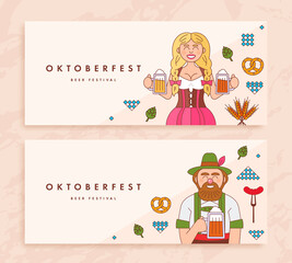 Set of oktoberfest festive banner design template in flat style. Vector illustration
