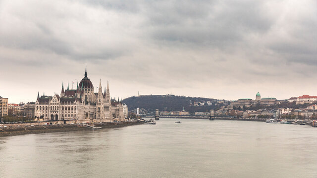 View of the Danube river and the parliament, Budapest, Hungary