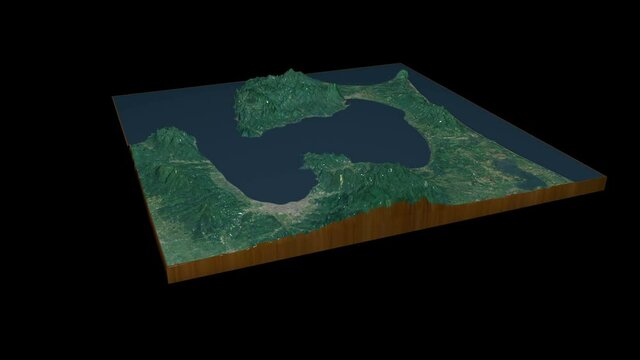 Mutsu Bay terrain map 3D render 360 degrees loop animation