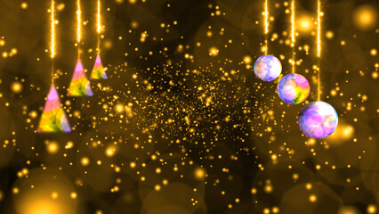 Fototapeta na wymiar Balls lights and deep gold snow falling blink luxury golden tone