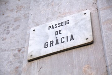 Fototapeta premium Passeig de Gracia street name sign