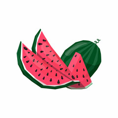 Vector set of fruits, berries. A whole juicy, fresh watermelon and slices are depicted. You can use elements for banner design, web design, etc.