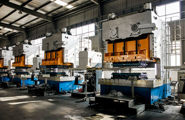 Heavy-duty production press shop inside the factory - obrazy, fototapety, plakaty