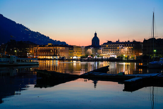 Como at sunrise in winter, Lombardy, Italy