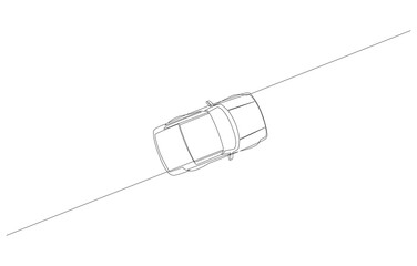 Continuous line drawing of a simple car. View from above. Vector illustration.