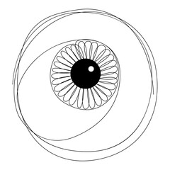 One line eyeball drawing. Single line eye with detailed iris vector illustration.