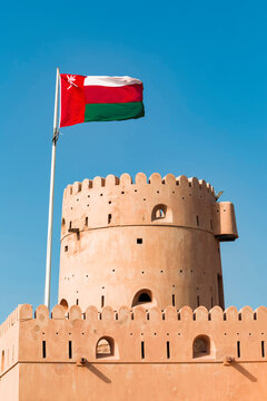 Sultanate Of Oman, Ras al Hadd, Ras al Hadd Castle with Omani flag