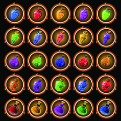 round icons of ancient magical potions over white background