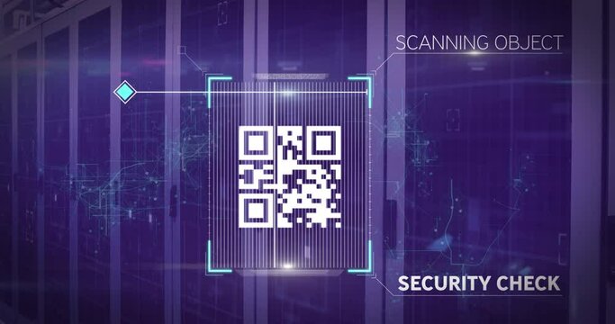 Animation of qr code scanning over computer servers