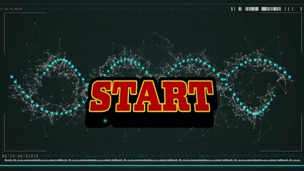 Animation of start text over spinning green dna strand - Powered by Adobe