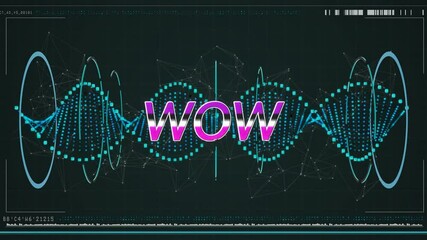 Animation of level up text over spinning green dna strand - Powered by Adobe