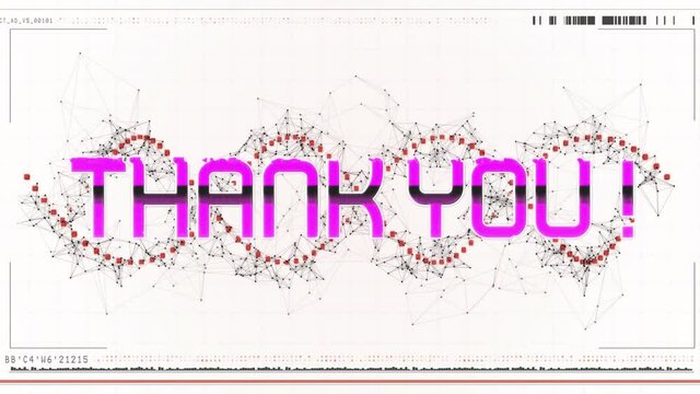 Animation of thank you text over red spinning dna strand
