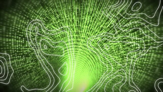 Animation of isohypses over tunnel made of green lights
