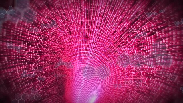Animation of isohypses over tunnel made of pink lights
