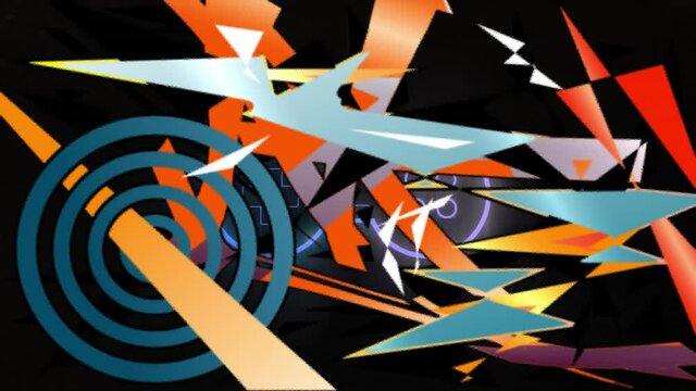 Animation of colorful abstract and geometrical shapes on black background
