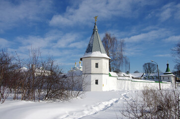 Fototapeta na wymiar City of Vidnoye, Russia - February, 2021: St. Catherine's Monastery