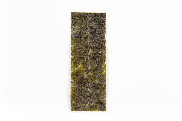 Crispy nori dried seaweed isolated on white background. 